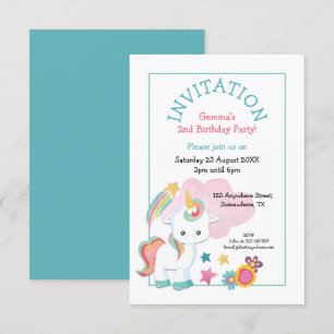 Invitación Fiesta de cumpleaños Verde azulado de niños rosa d