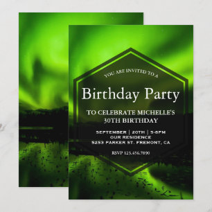 Invitación Fiesta de cumpleaños verde de la aurora boreal de