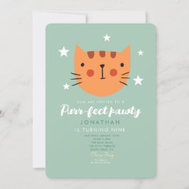 Invitación Fiesta de cumpleaños verde de un Naranja de gato l