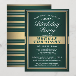Invitación Fiesta de cumpleaños verde, dorado y blanco Drive-