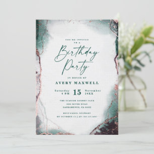 Invitación Fiesta de Cumpleaños Verde Esmeralda Abstracto Mod