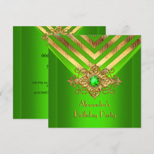 Invitación Fiesta de Cumpleaños Verde Lima Dorado Deco Rayado