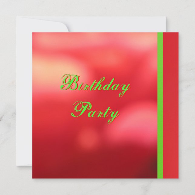 Invitación Fiesta de cumpleaños verde roja (Anverso)