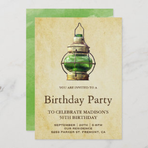 Invitación Fiesta de cumpleaños verde rústica de la linterna
