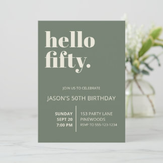 Invitación Fiesta de Cumpleaños Verde Sage Chic Bold Hello Fi