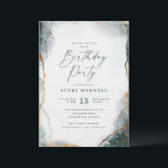 Invitación Fiesta de cumpleaños verde y oro de la marina abst<br><div class="desc">Resumen moderno Invitaciones a la Fiesta de Aniversario de la Marina Etérea de Agua Verde y Oro. Esta invitación moderna está pintada a mano con colores vivos, perfectos para el verano o el otoño. Mostrado en la colorida Paleta de colores Boda Eucalyptus de: Verde Eucalipto, Verde Pino Oscuro, Oro 24...</div>