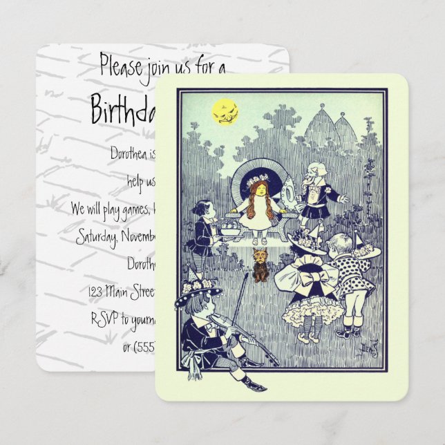 Invitación Fiesta de Cumpleaños Vintage de Dorothy de El Mago (Anverso / Reverso)