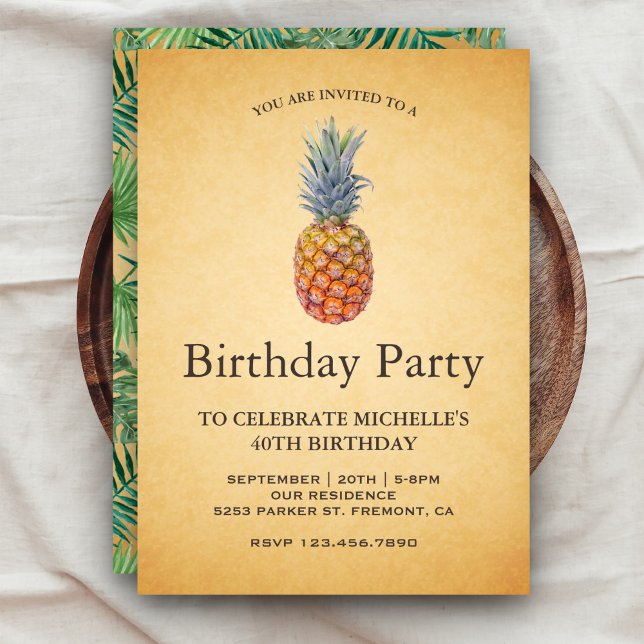 Invitación Fiesta de cumpleaños vintage de piña tropical (Subido por el creador)
