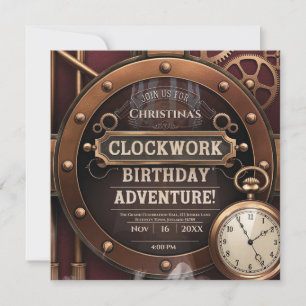 Invitación Fiesta de cumpleaños vintage de Steampunk Clockwor