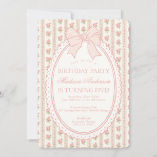 Invitación Fiesta de Cumpleaños Vintage Floral Elegante Beige