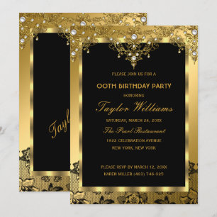 Invitación Fiesta de Cumpleaños Vintage Glamour Perla Encaje
