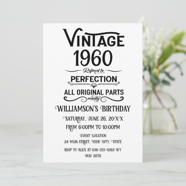 Invitación Fiesta de cumpleaños vintage personalizada (Anverso de pie)