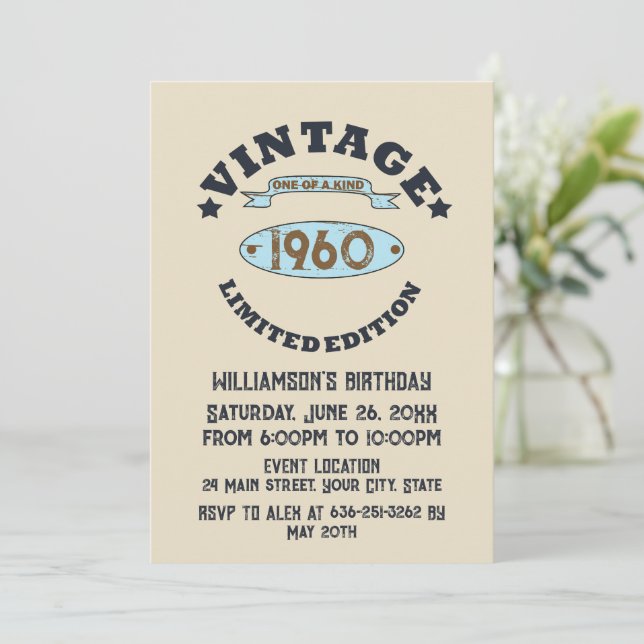 Invitación Fiesta de cumpleaños vintage personalizada (Anverso de pie)