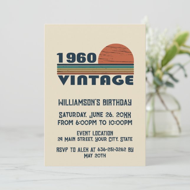 Invitación Fiesta de cumpleaños vintage personalizada (Anverso de pie)