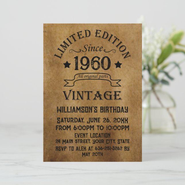 Invitación Fiesta de cumpleaños vintage personalizada (Anverso de pie)