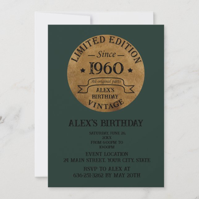 Invitación Fiesta de cumpleaños vintage personalizada (Anverso)