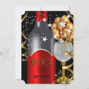 Invitación Fiesta de Cumpleaños Vintage Vino Tinto Negro Dora