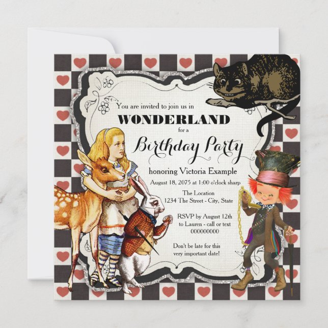 Invitación Fiesta de Cumpleaños Vintage Wonderland (Anverso)