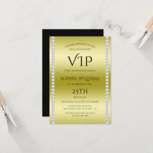 Invitación Fiesta de cumpleaños VIP Diamantes y Oro
