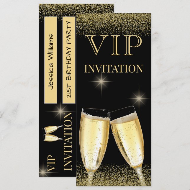 Invitación Fiesta de cumpleaños VIP Glitzy (Anverso / Reverso)