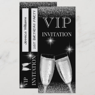 Invitación Fiesta de cumpleaños VIP Glitzy Silver