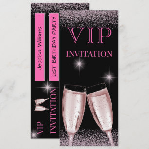 Invitación Fiesta de cumpleaños VIP rosa brillante
