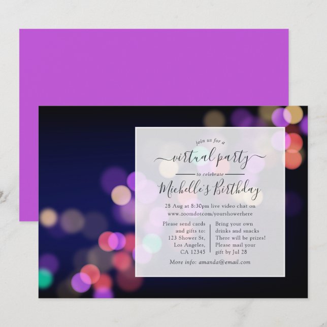 Invitación Fiesta de cumpleaños virtual (Anverso / Reverso)