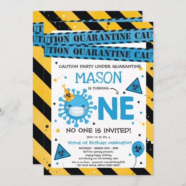 Invitación Fiesta de cumpleaños virtual 1 Cuarentena primer c (Anverso / Reverso)