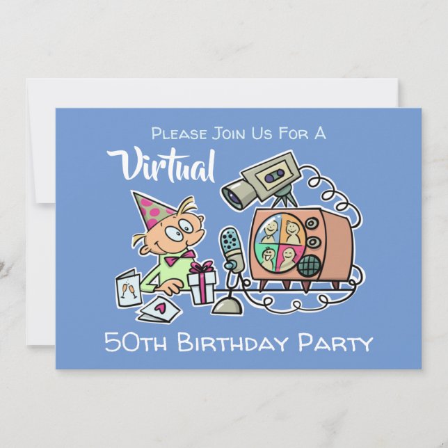 Invitación Fiesta de cumpleaños virtual 50 hombres azules Per (Anverso)