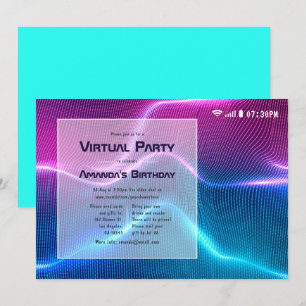 Invitación Fiesta de cumpleaños virtual con brillo rosa y azu