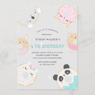 Invitación fiesta de cumpleaños virtual de animal donuts