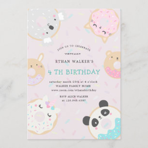 Invitación fiesta de cumpleaños virtual de animal donuts