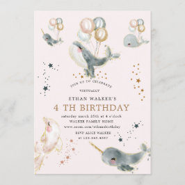 Invitación fiesta de cumpleaños virtual de ballenas mágicas y
