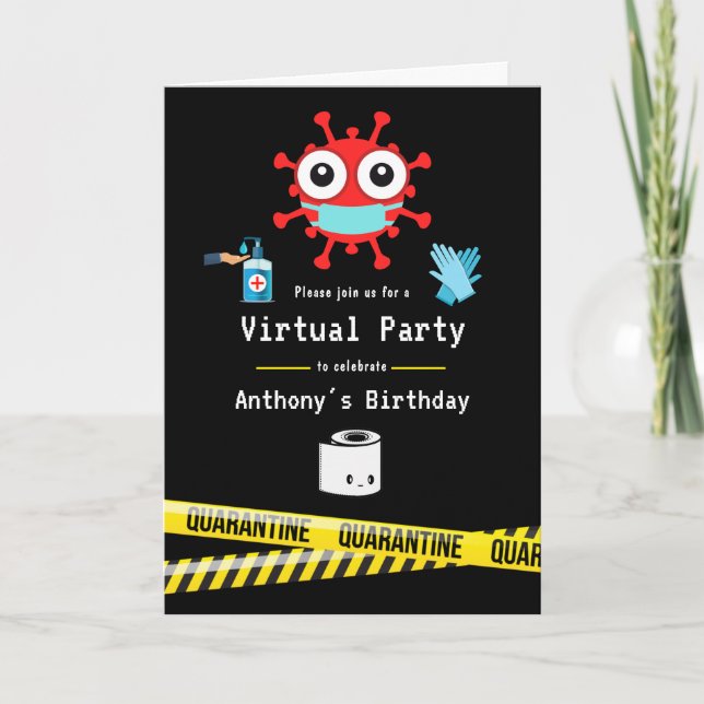 Invitación Fiesta de cumpleaños virtual de cuarentena (Anverso)