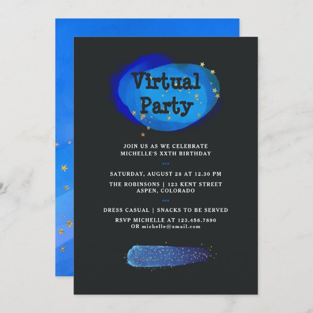 Invitación Fiesta de cumpleaños virtual de la fantasía espaci (Anverso / Reverso)