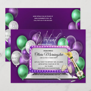 Invitación Fiesta de cumpleaños virtual de la laptop Purple B