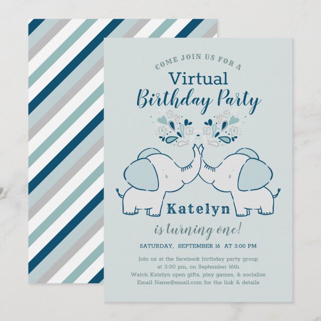 Invitación Fiesta de cumpleaños virtual de la marina y la men (Anverso / Reverso)