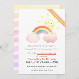 Invitación Fiesta de cumpleaños virtual de Sunshine & Rainbow