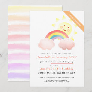 Invitación Fiesta de cumpleaños virtual de Sunshine & Rainbow