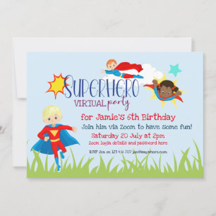 Invitación Fiesta de cumpleaños virtual de superhéroes para n
