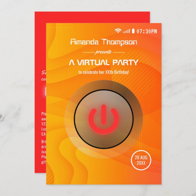 Invitación Fiesta de cumpleaños virtual de verano de Guay (Anverso / Reverso)