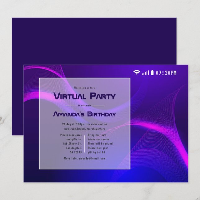 Invitación Fiesta de Cumpleaños Virtual Futurista (Anverso / Reverso)