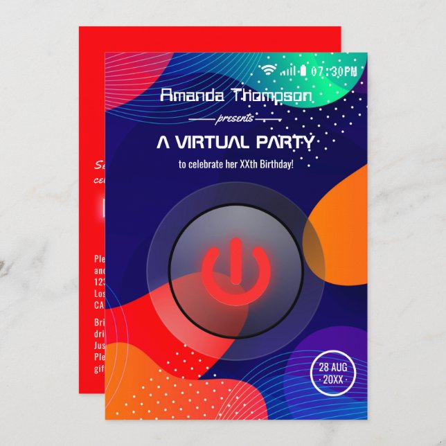 Invitación Fiesta de cumpleaños virtual geométrica de moda (Anverso / Reverso)