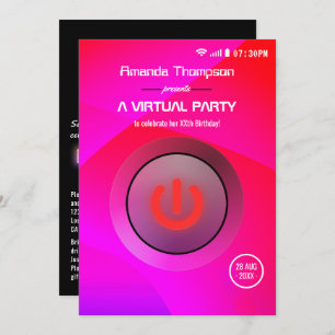 Invitación Fiesta de cumpleaños virtual geométrica rosa y púr