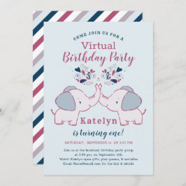 Invitación Fiesta de cumpleaños virtual para elefantes rosado