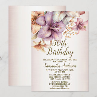 Invitación Fiesta de cumpleaños Watercolor Boho Flor rosa Ele