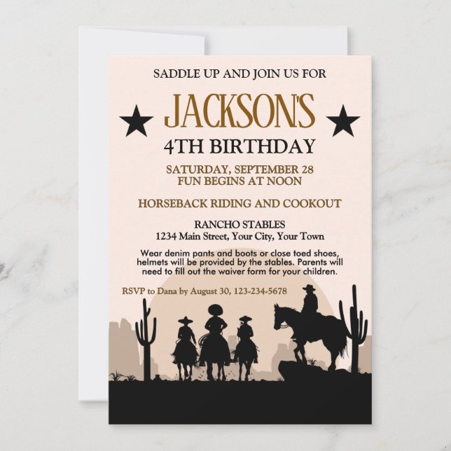 Invitación Fiesta de Cumpleaños Western (Anverso)