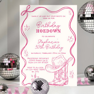 Invitación Fiesta de Cumpleaños Western Rosa Dibujada a Mano