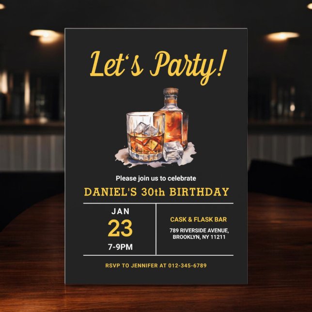 Invitación Fiesta de cumpleaños Whiskey Bourbon para adultos  (Subido por el creador)