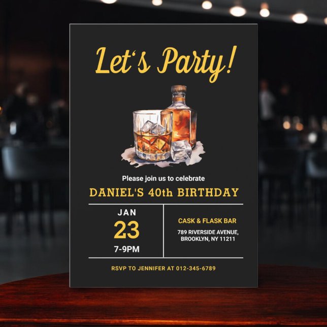 Invitación Fiesta de cumpleaños Whiskey Bourbon para adultos  (Subido por el creador)